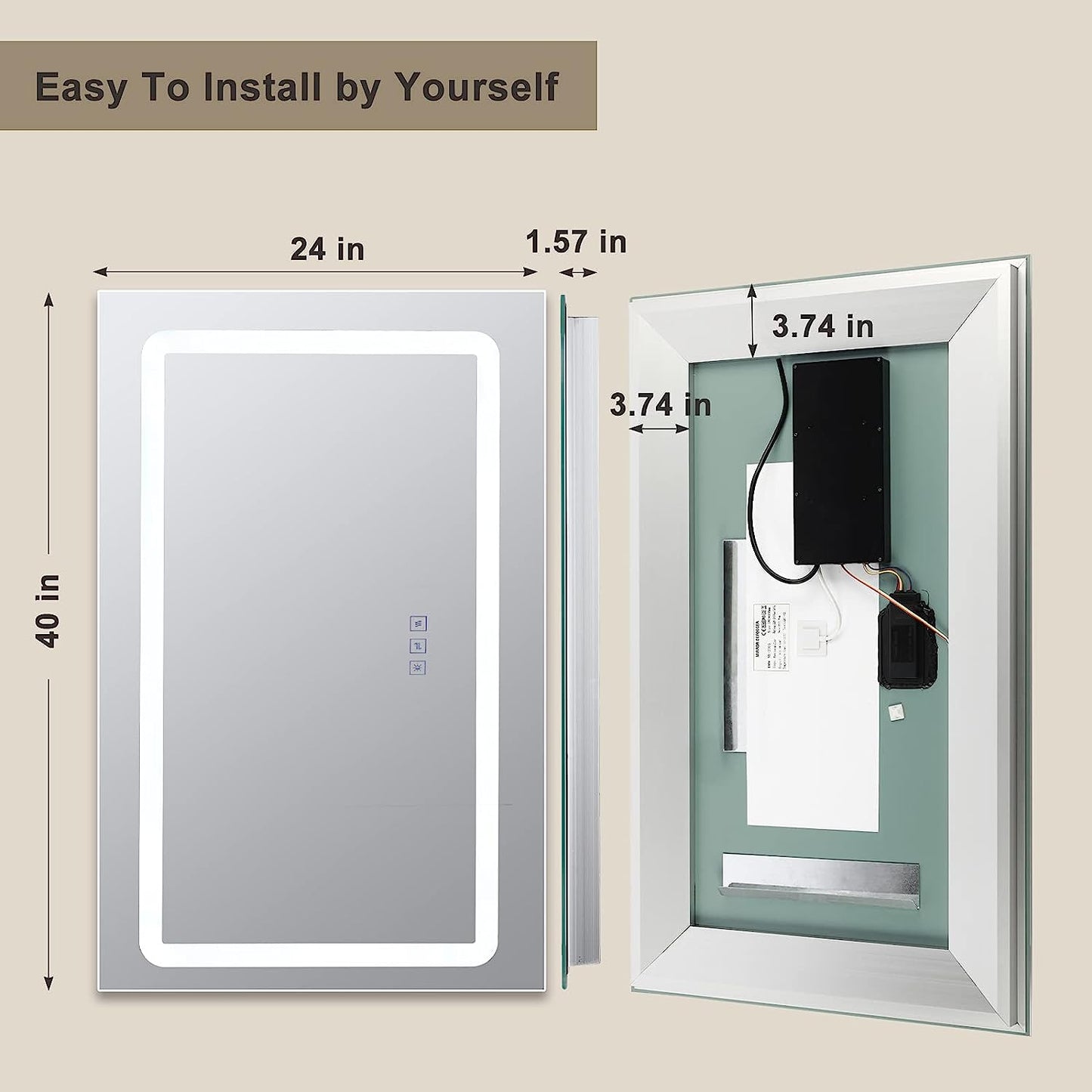 Led Lighted Bathroom Mirror Dimming Bathroom Vanity Mirror Touch Switch, Memory Function, Defogger, Wall Mirror with Lights (Horizontal or Vertical)