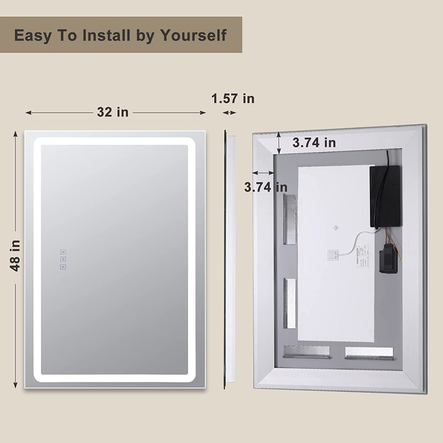 Led Lighted Bathroom Mirror Dimming Bathroom Vanity Mirror Touch Switch, Memory Function, Defogger, Wall Mirror with Lights (Horizontal or Vertical)