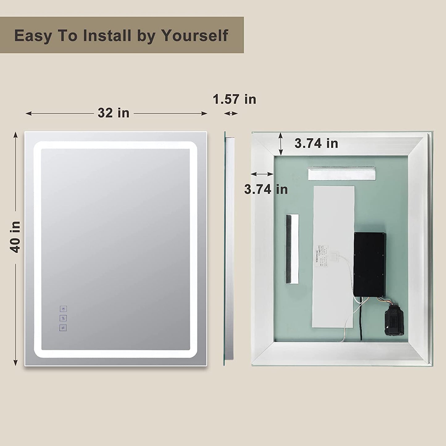 Led Lighted Bathroom Mirror Dimming Bathroom Vanity Mirror Touch Switch, Memory Function, Defogger, Wall Mirror with Lights (Horizontal or Vertical)