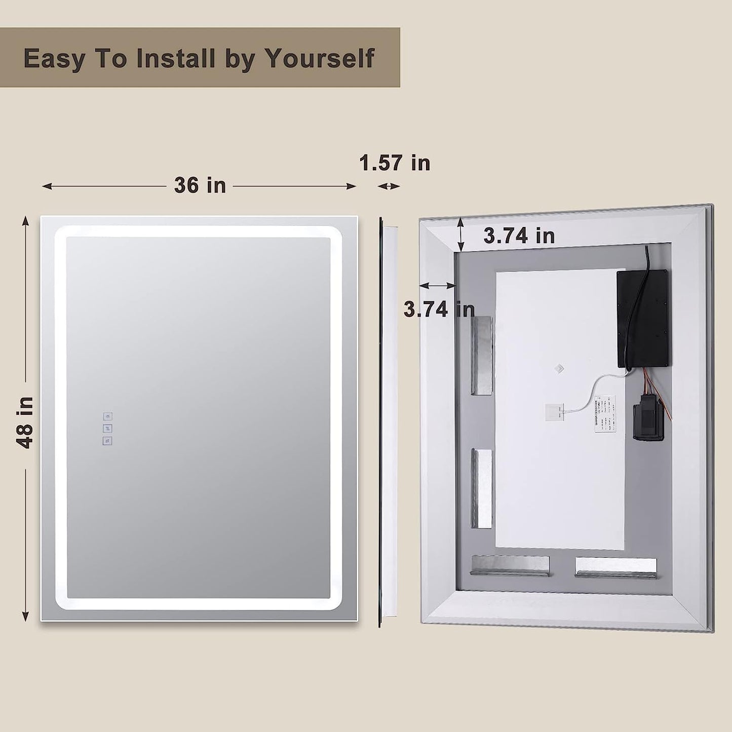 Led Lighted Bathroom Mirror Dimming Bathroom Vanity Mirror Touch Switch, Memory Function, Defogger, Wall Mirror with Lights (Horizontal or Vertical)