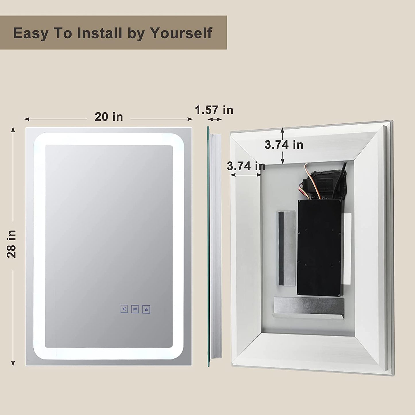 Led Lighted Bathroom Mirror Dimming Bathroom Vanity Mirror Touch Switch, Memory Function, Defogger, Wall Mirror with Lights (Horizontal or Vertical)