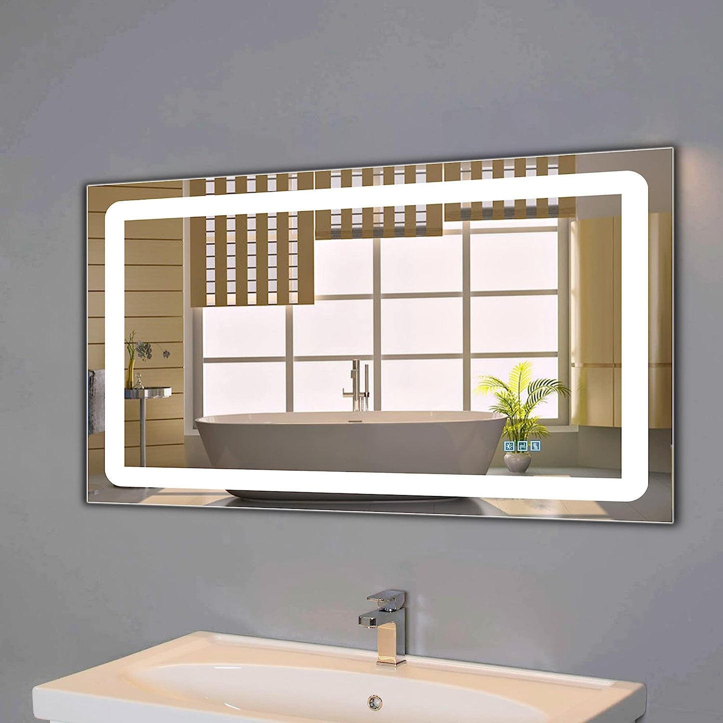 Led Lighted Bathroom Mirror Dimming Bathroom Vanity Mirror Touch Switch, Memory Function, Defogger, Wall Mirror with Lights (Horizontal or Vertical)