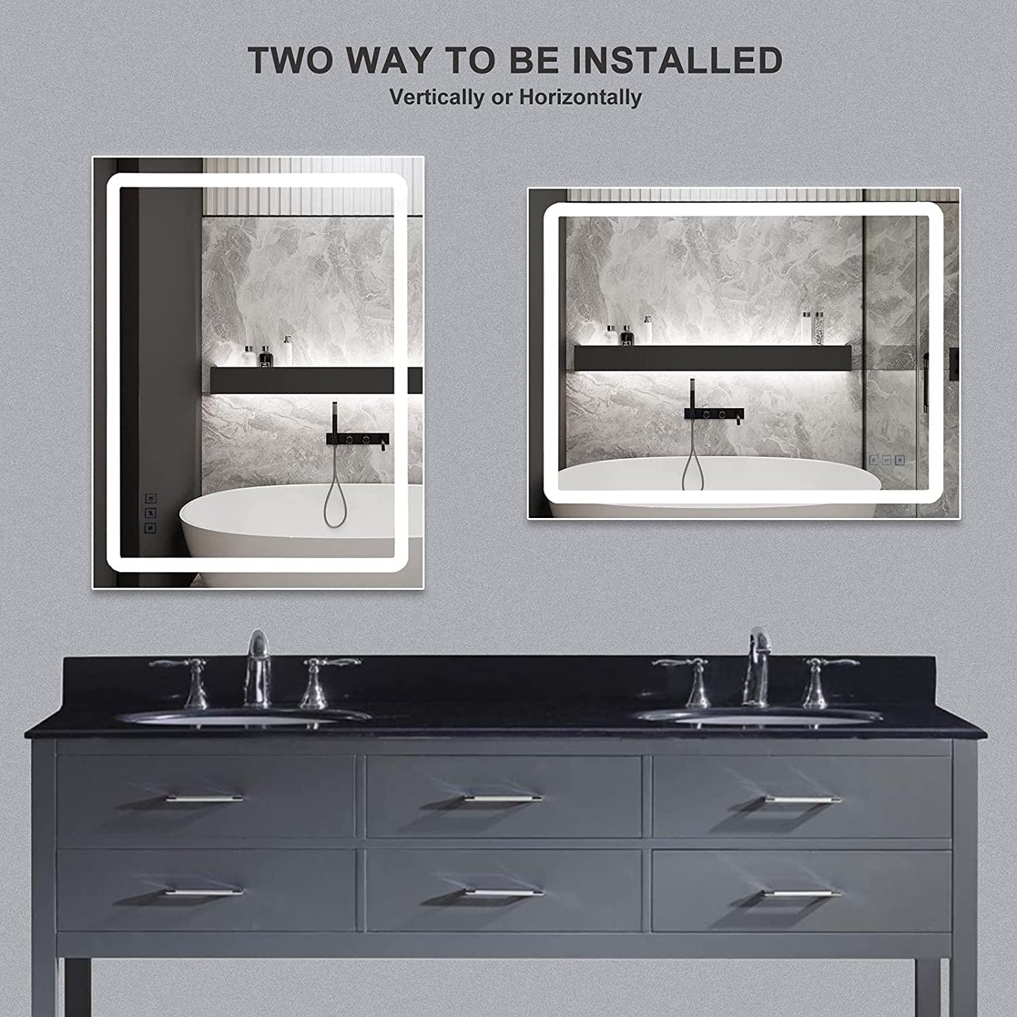 Led Lighted Bathroom Mirror Dimming Bathroom Vanity Mirror Touch Switch, Memory Function, Defogger, Wall Mirror with Lights (Horizontal or Vertical)