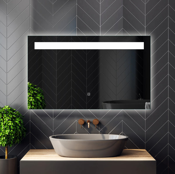 Frontlit LED Lighted Rectangle Bathroom Vanity Mirror - Anti-Fog, Dimmable, 3 Color Temps (20x28 / 32x24 / 40x24)