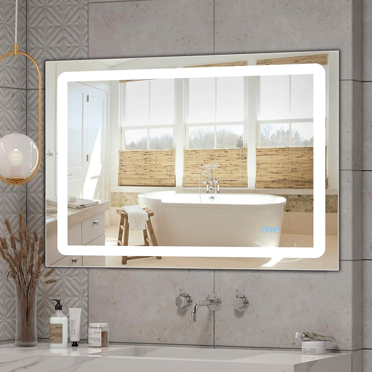 Led Lighted Bathroom Mirror Dimming Bathroom Vanity Mirror Touch Switch, Memory Function, Defogger, Wall Mirror with Lights (Horizontal or Vertical)