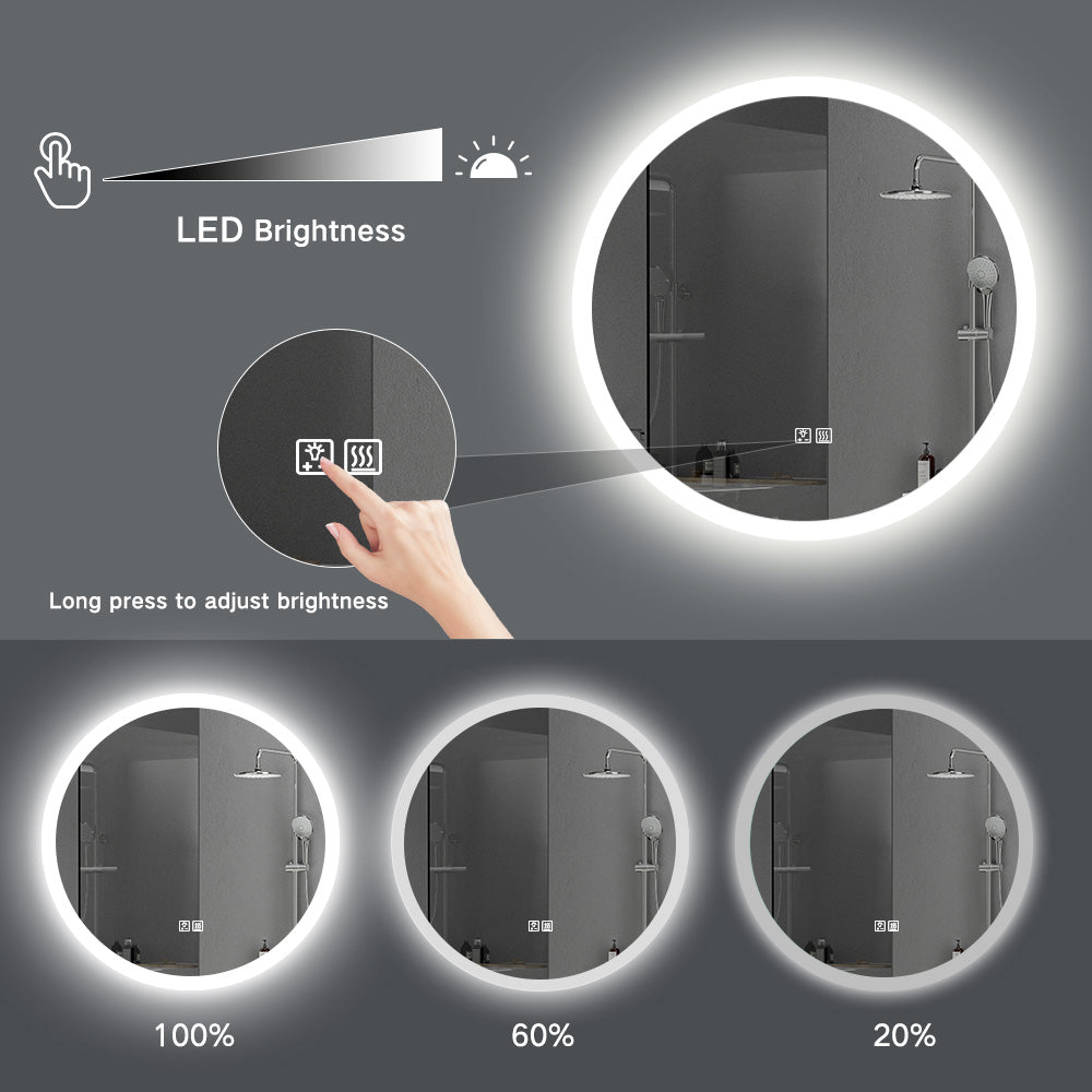 Round Bathroom Vanity Mirror with Lights, Defogger