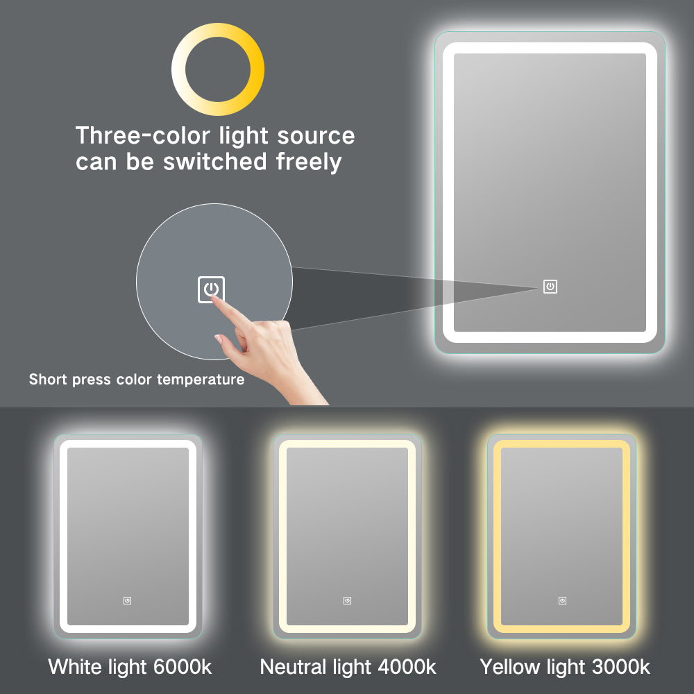 LED Lighted Wall Mount Frameless Bathroom Vanity Mirror