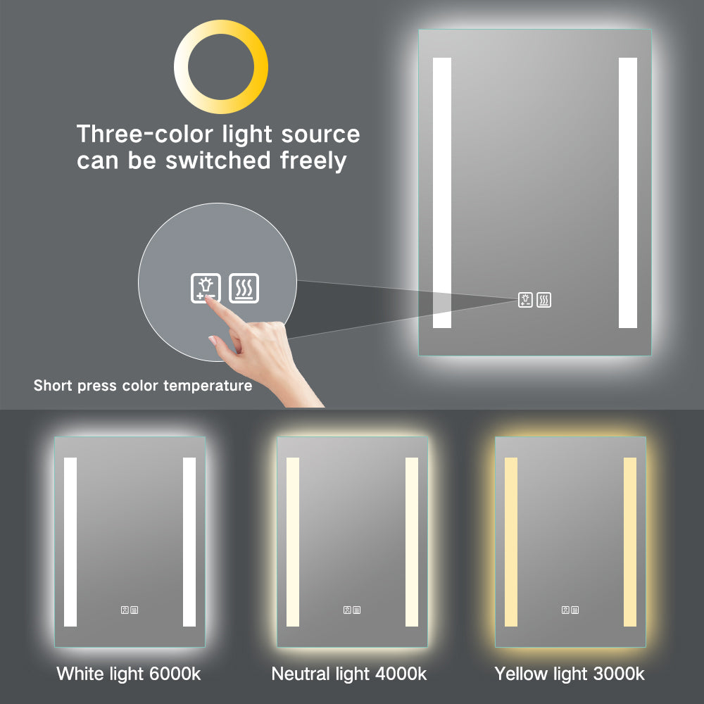 LED Lighted Wall Mount Bathroom Vanity Mirror with Defogger