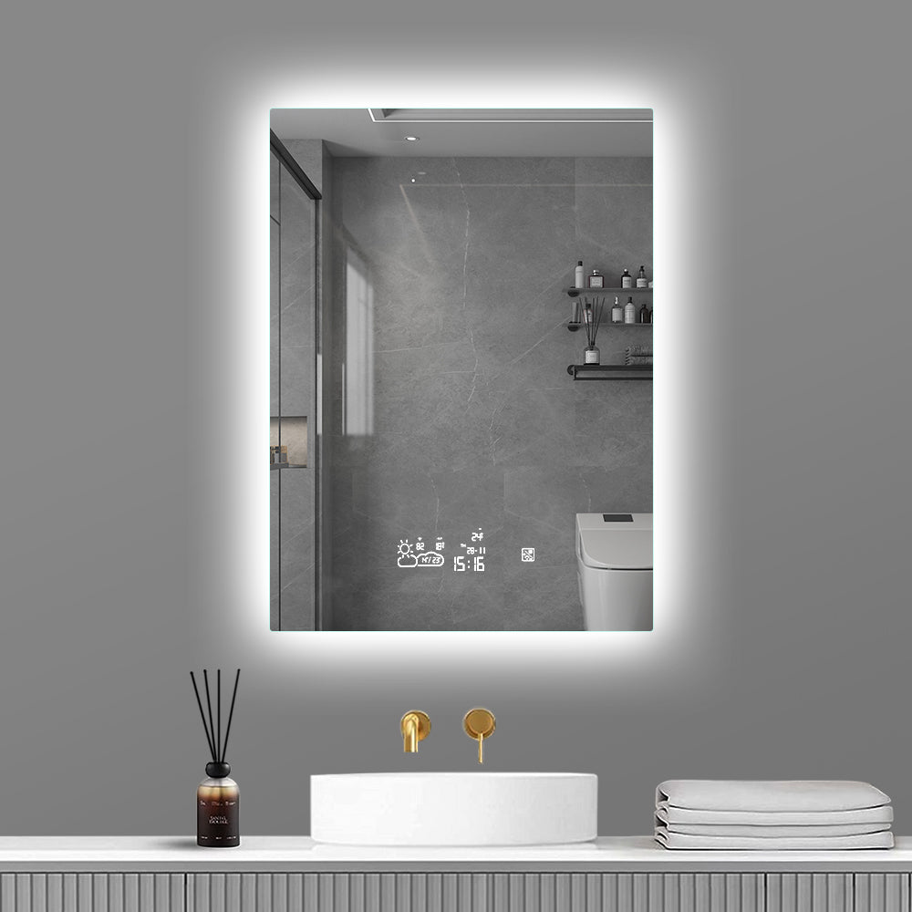 Smart Wifi Rectangle Mirror with Lights, Weather, Defogger – Home Decor