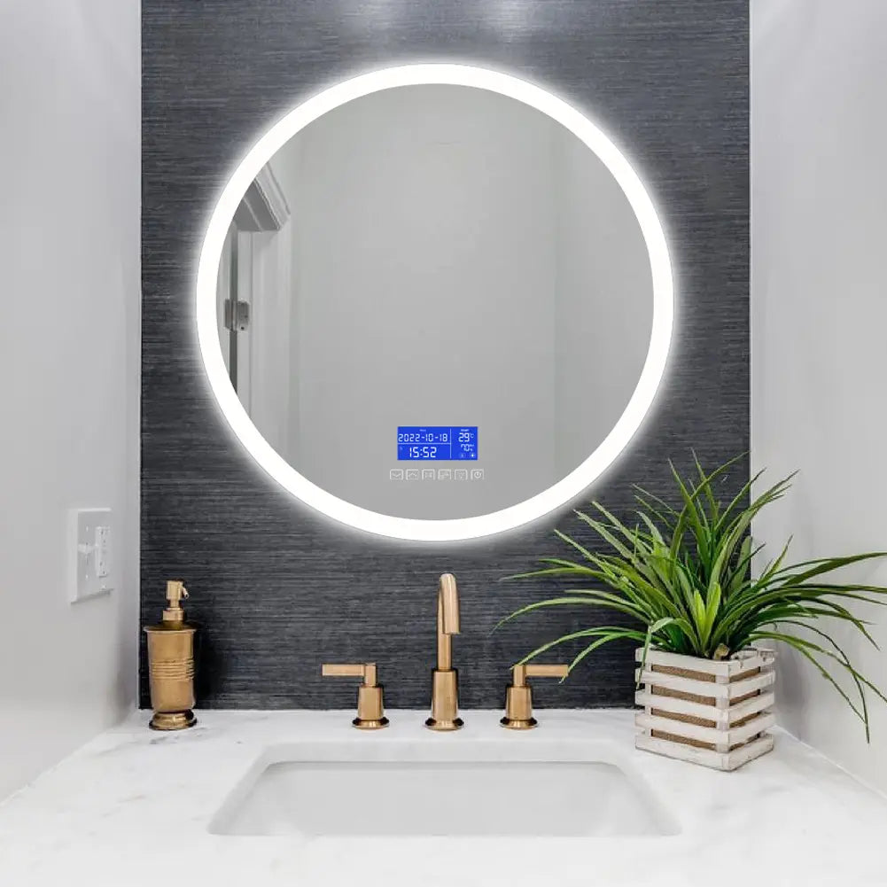 Round Backlit LED Vanity Bathroom Mirror, 24” Anti-Fog, Wall