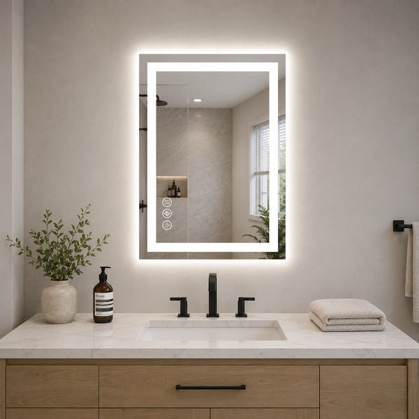 24"x 32" Smart Anti-Fog LED Bathroom Mirror with Lights and Front Light & Backlit, 3 Color Temperatures, Dimmable, Memory Function, Rectangle Modern Vanity Mirror