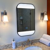 Black framed LED bathroom mirror 20x32 with anti-fog defogger