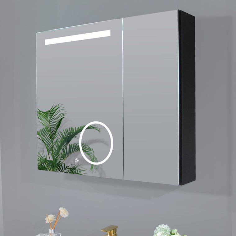 LED medicine cabinet mirror with magnifying and double glass door, 30x26