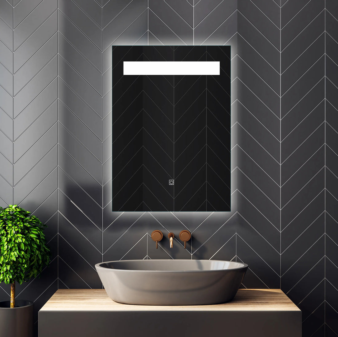 Frontlit frameless LED rectangle bathroom mirror, anti-fog dimmable