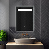 Frontlit frameless LED rectangle bathroom mirror, anti-fog dimmable