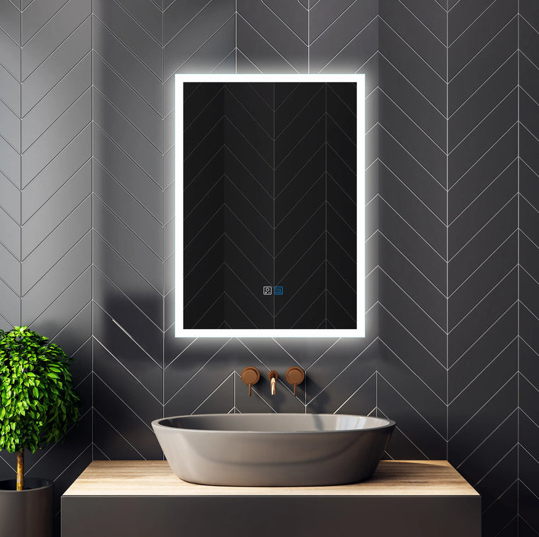 Frameless LED bathroom mirror with anti-fog, horizontal or vertical