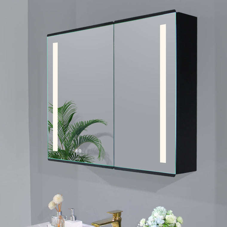 LED medicine cabinet with defogger, recessed or surface mount, 34x26