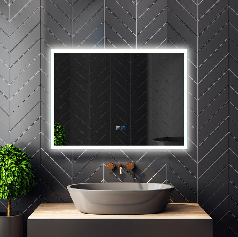 Frameless LED bathroom mirror with anti-fog, horizontal or vertical