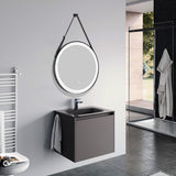 Black framed round LED mirror with hanging belt and anti-fog