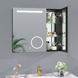 LED medicine cabinet mirror with magnifying and double glass door, 30x26