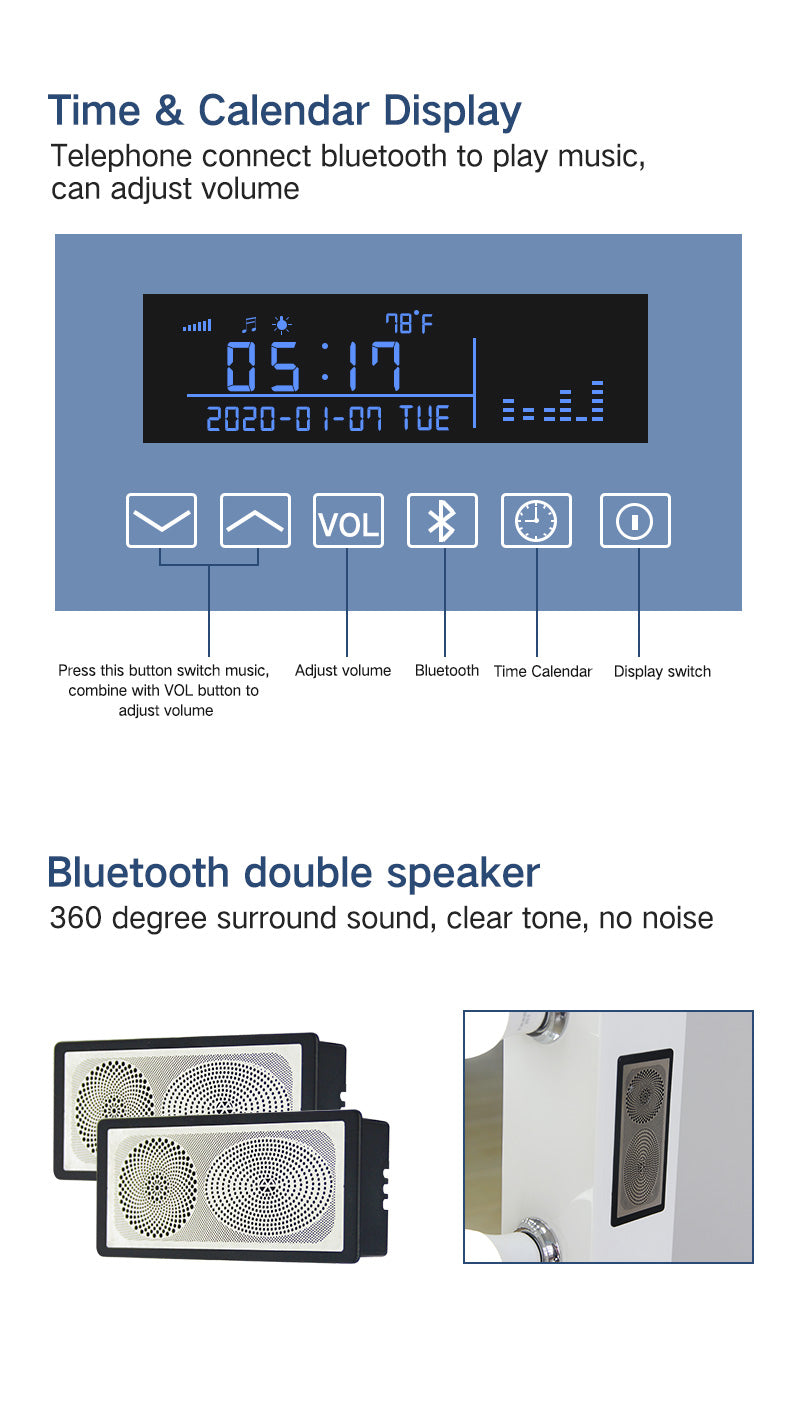 Round Bluetooth Speaker Music Call Vanity Mirror with Lights