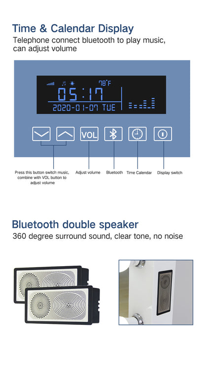 LED Lighted Bluetooth Speaker, Music, Call, Bathroom Mirror