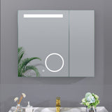 LED medicine cabinet mirror with magnifying and double glass door, 30x26
