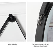 Round Black Framed Vanity Mirror, Belt Hanging