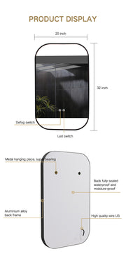 20x32 Bathroom Vanity Mirror with Lights, Defogger