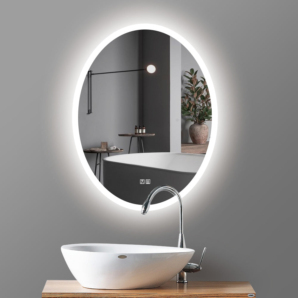 Oval LED bathroom vanity mirror 24x32 with anti-fog