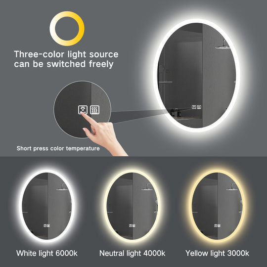 24x32 LED Lighted Oval Bathroom Vanity Mirror, Defogger