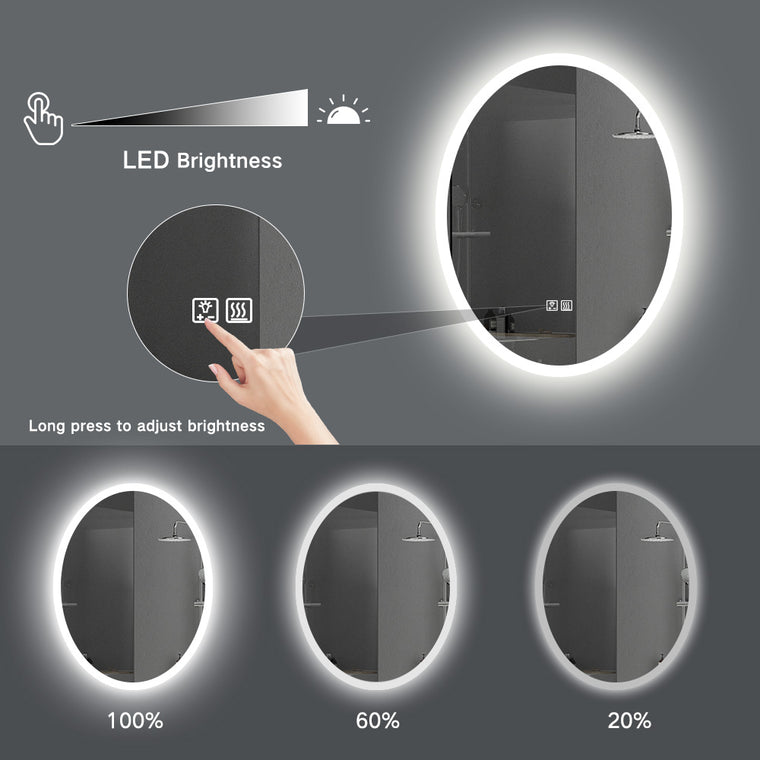 Oval LED bathroom vanity mirror 24x32 with anti-fog