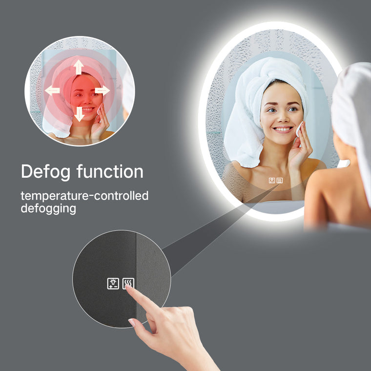 Oval LED bathroom vanity mirror 24x32 with anti-fog