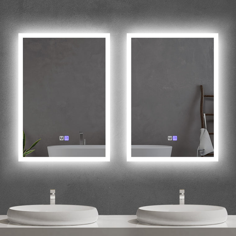 Frameless LED bathroom mirror with anti-fog, horizontal or vertical