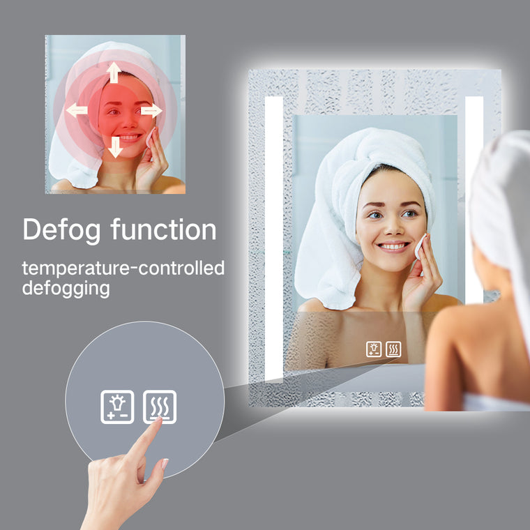 Dual-strip frameless LED bathroom mirror with anti-fog defogger
