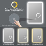 Frameless LED bathroom mirror with magnifying zone and anti-fog