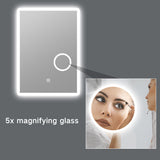 Frameless LED bathroom mirror with magnifying zone and anti-fog