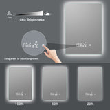 Smart LED bathroom mirror with time, temperature and calendar display