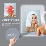 Smart LED bathroom mirror with time, temperature and calendar display