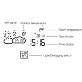 Smart LED bathroom mirror with time, temperature and calendar display