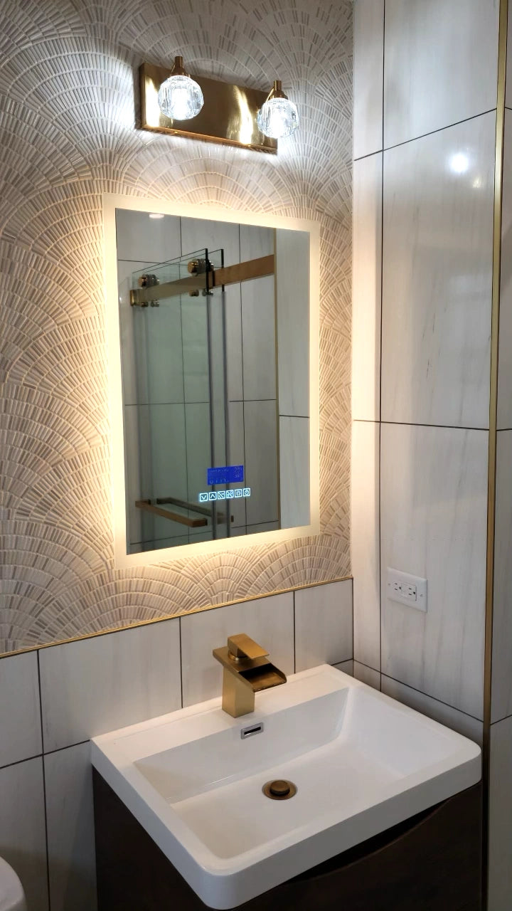 Customer install · warm backlit rectangle